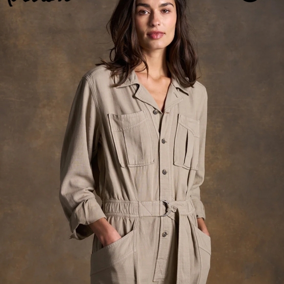 Rowan Lincoln Long Sleeve Jumpsuit Stone Tan Women Size Small Utilitarian Chic - Picture 4 of 15